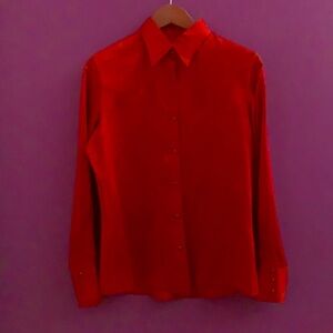 Vintage Satin Red Shirt with red snap button, beautiful